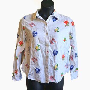 C&C California Linen Blend White Button-up Shirt Resort Vacation Medium